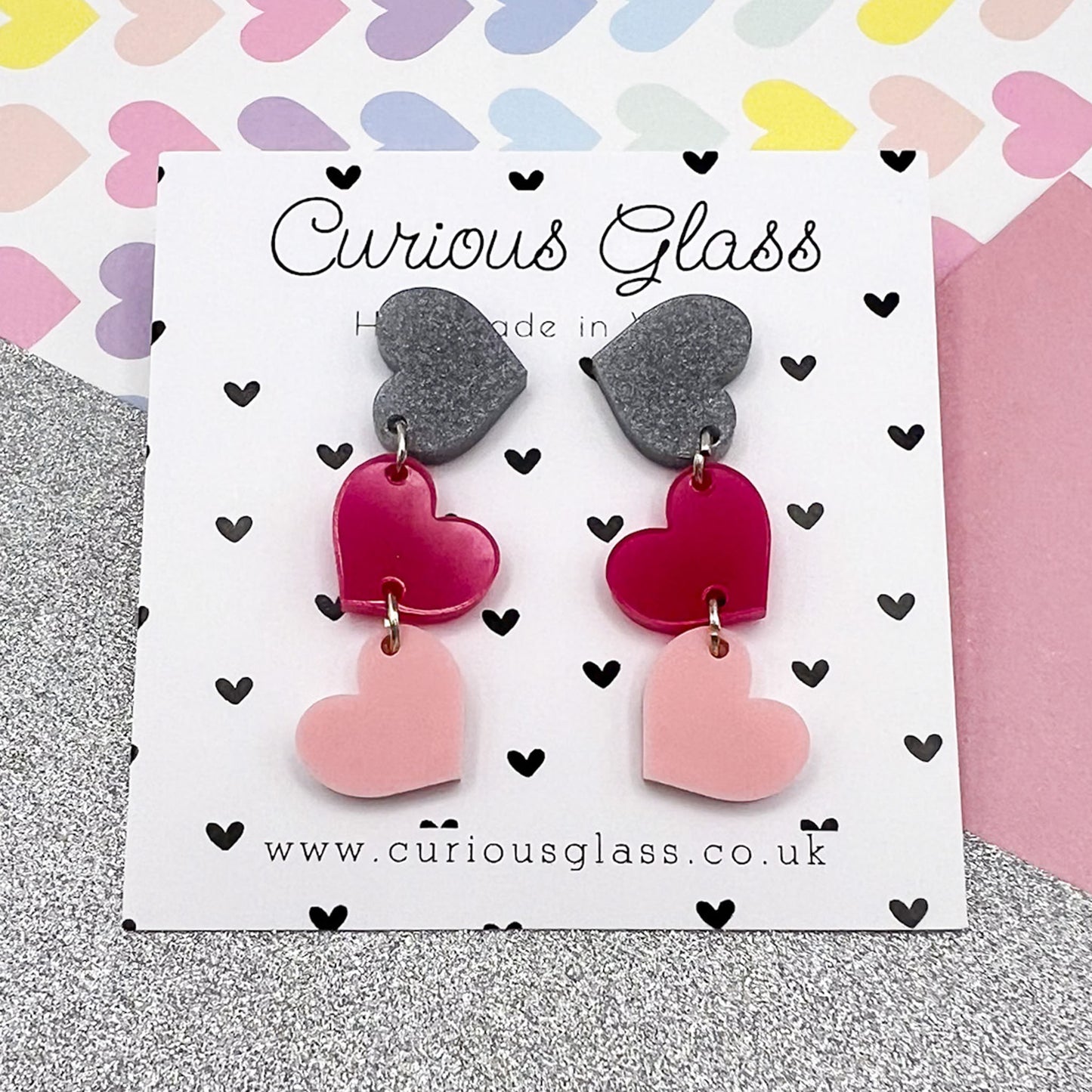 Trio of Hearts Acrylic Earrings