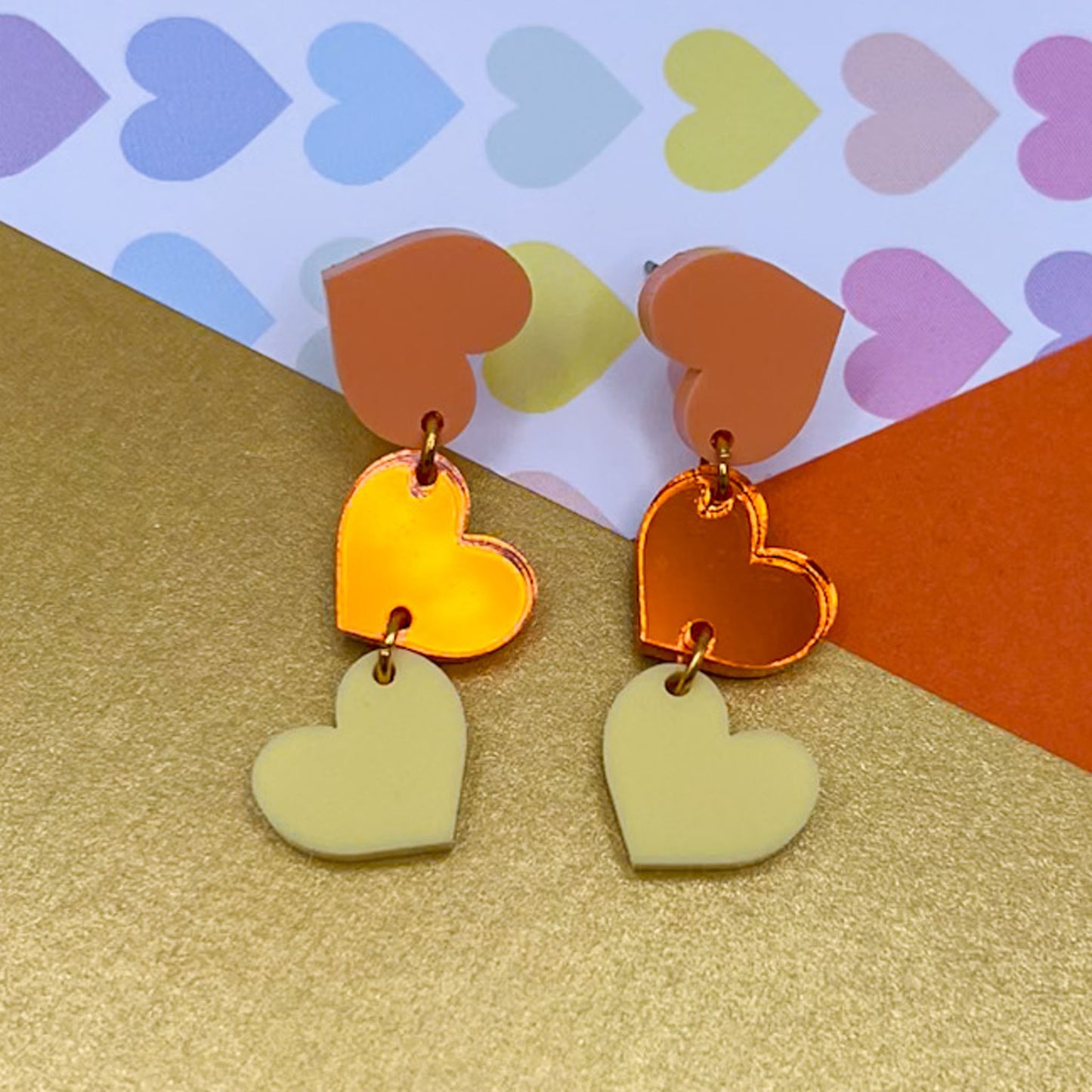Trio of Hearts Acrylic Earrings
