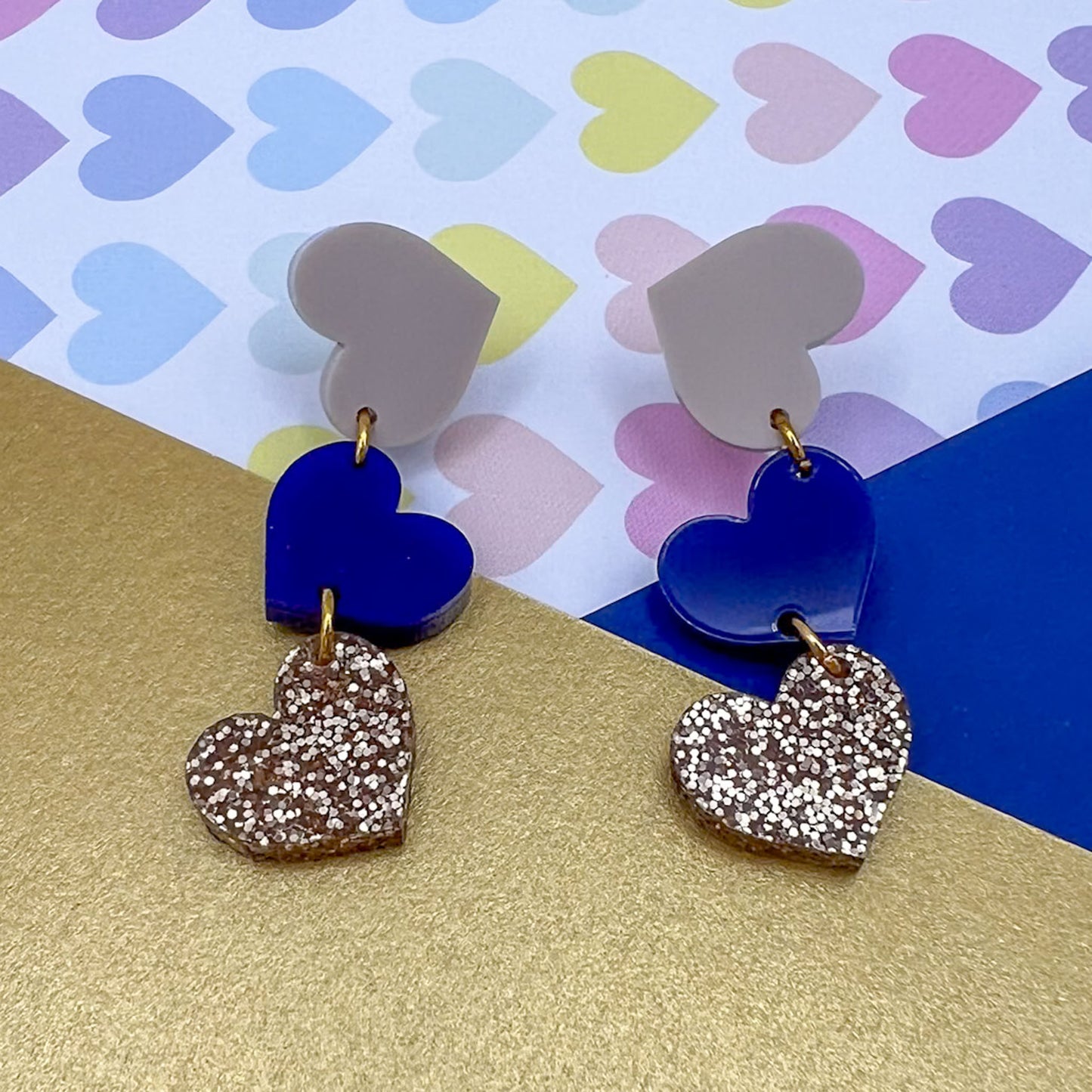 Trio of Hearts Acrylic Earrings