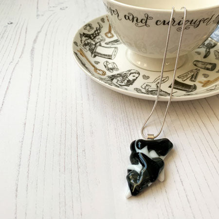 This monochrome glass necklace is a handmade necklace that is inspired by my favourite style of creating necklaces.
