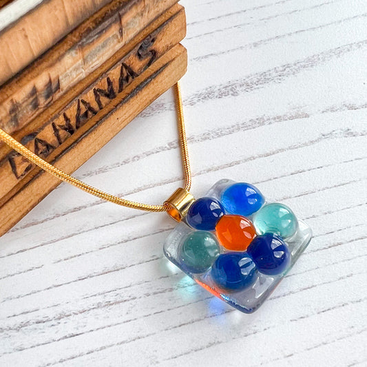 Petite Blue Spring Bubble Glass Necklace