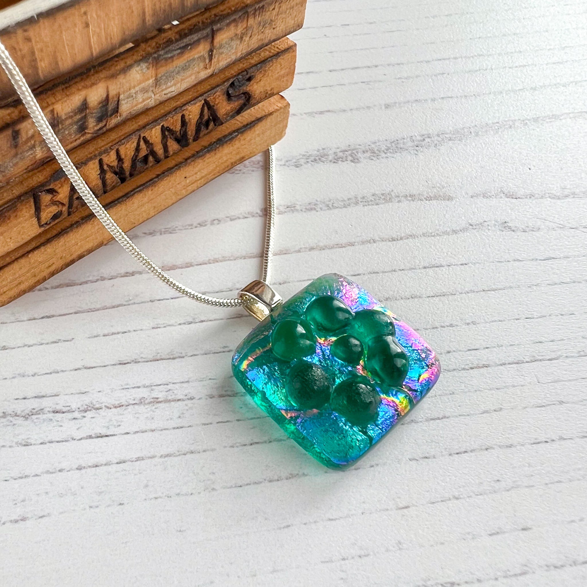 Green Rainbow Bubble Glass Necklace