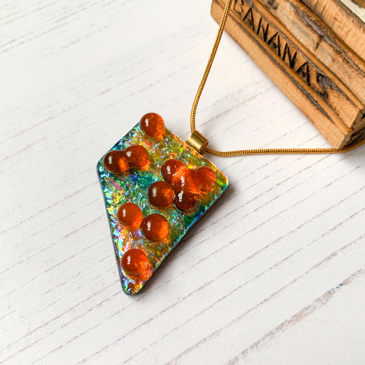 Orange Bubble Dichroic Glass Necklace