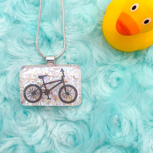 White Bicycle Glass Necklace