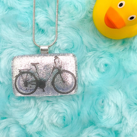 Pink Bicycle Glass Necklace