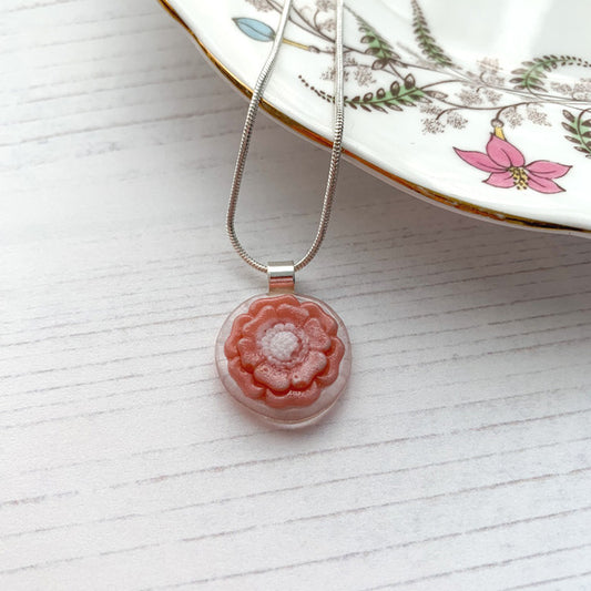This handmade pink flower necklace is a handmade necklace inspired by my local Pembrokeshire countryside.