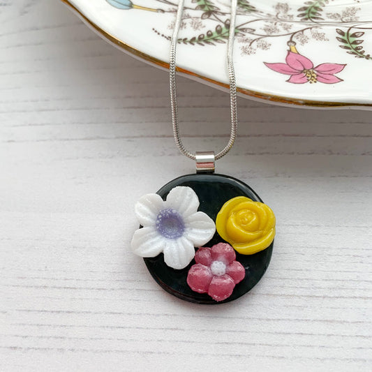 This multi grey necklace is inspired by the nature from my local Pembrokeshire countryside. Handmade in Wales. Comes with silver chain.
