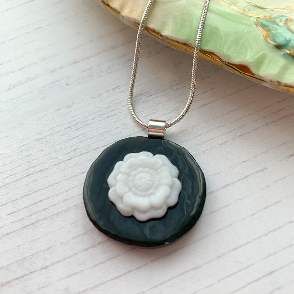 Grey White Flower Necklace