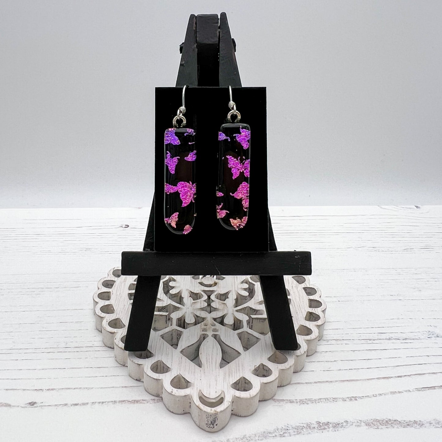 Pink Butterflies Glass Earrings