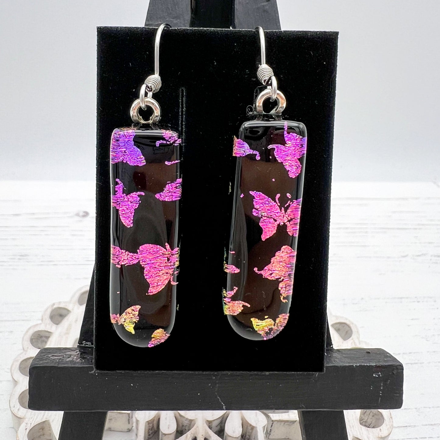 Pink Butterflies Glass Earrings