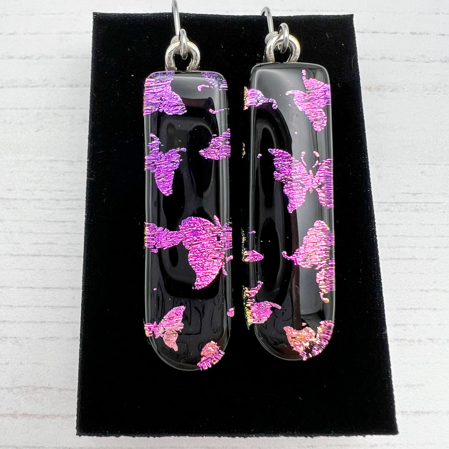 Pink Butterflies Glass Earrings
