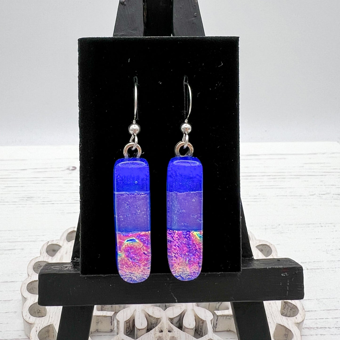 Pink Blue Glass Earrings