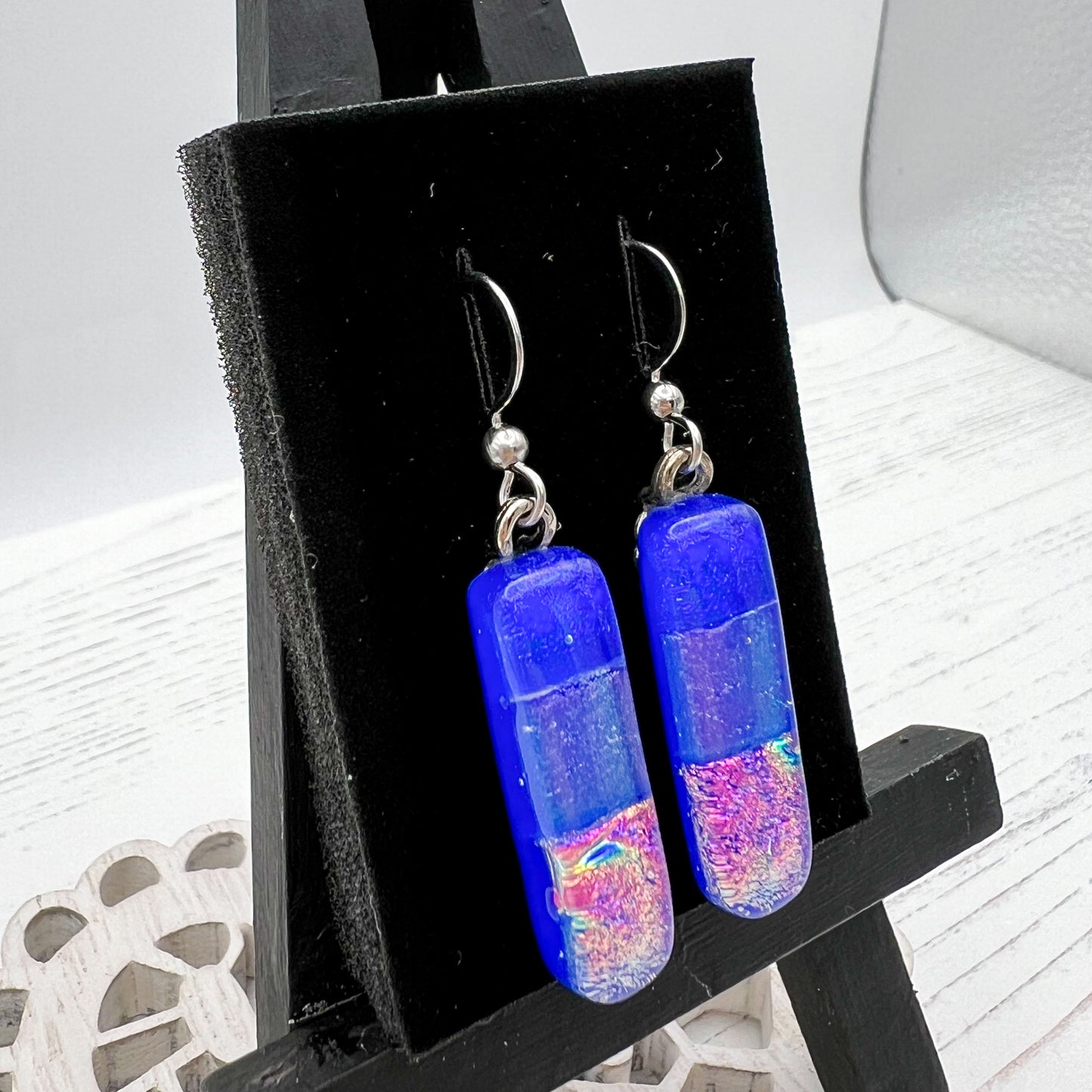 Pink Blue Glass Earrings