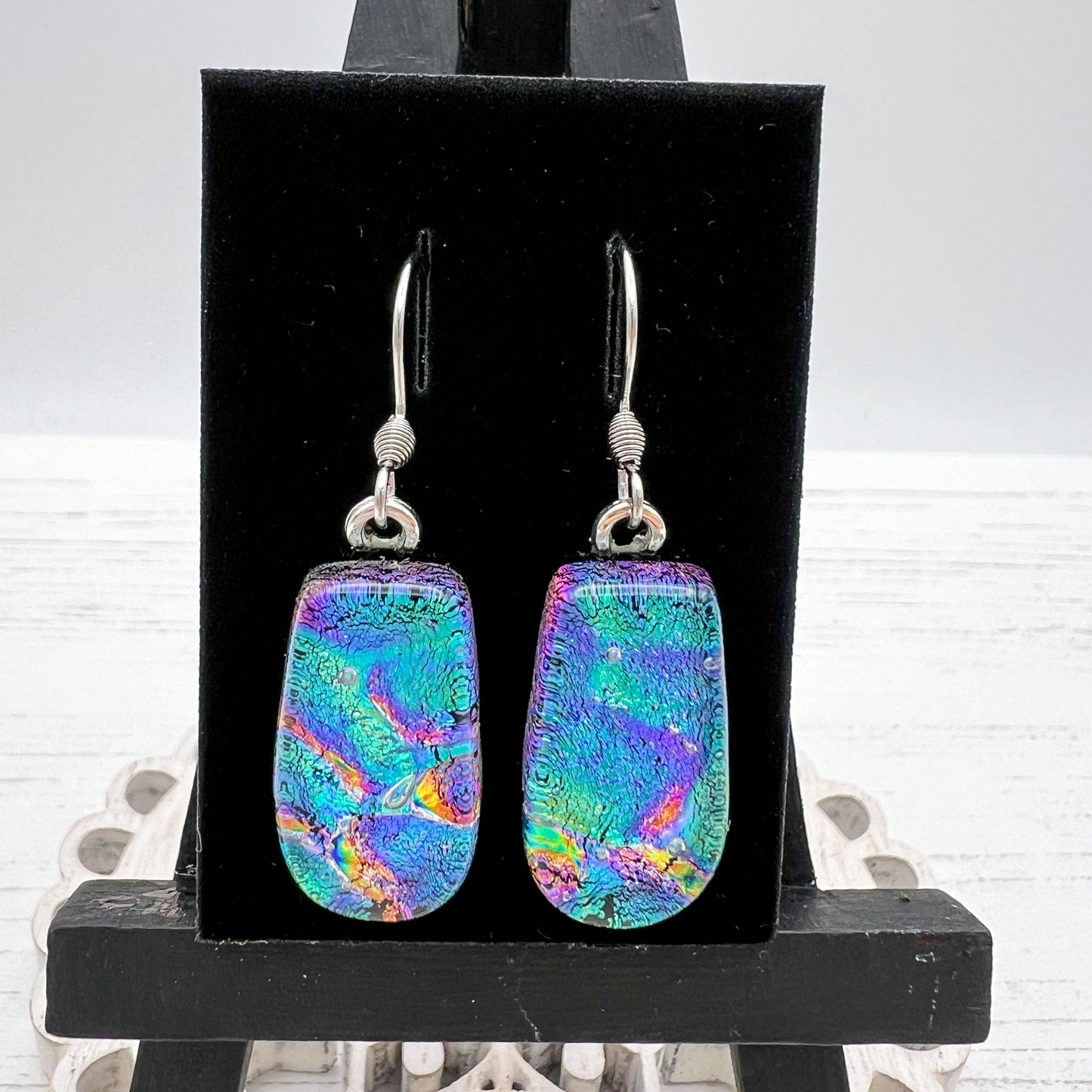 Blue Rainbow Glass Earrings