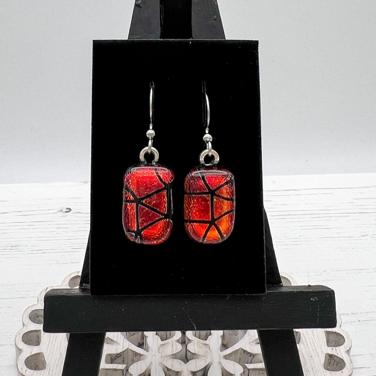 Red Geometric Glass Earrings