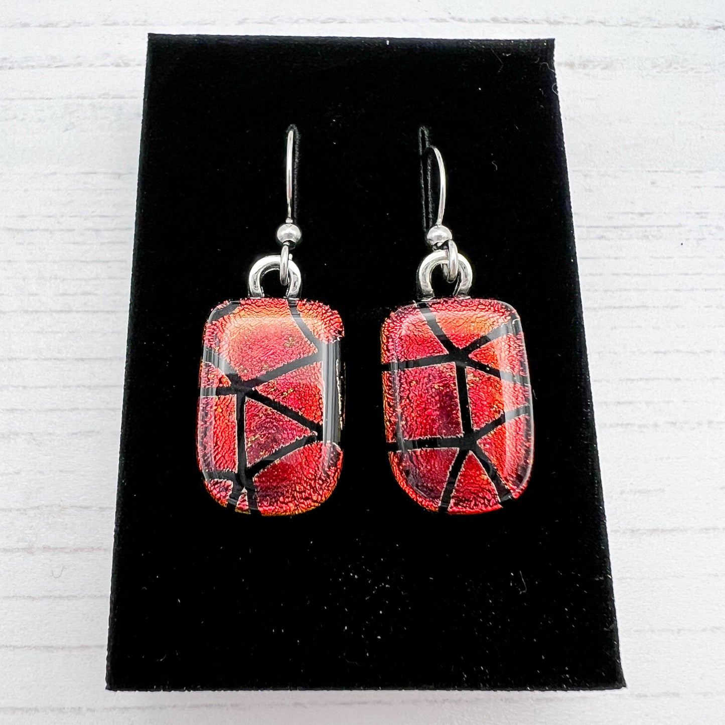 Red Geometric Glass Earrings