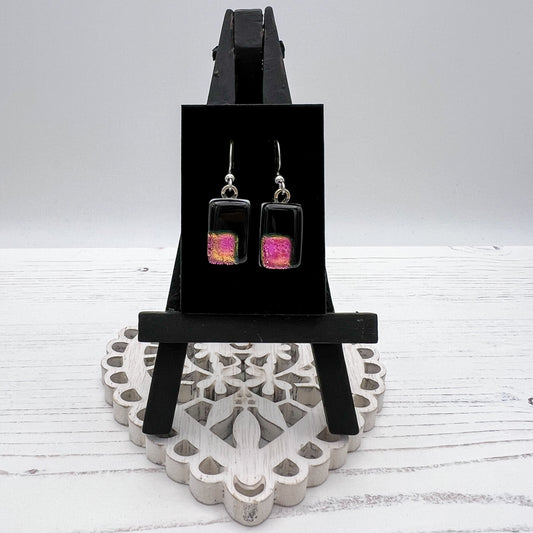 Pink Square Glass Earrings