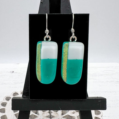Handmade Dichroic Glass Earrings - Greens, Teal, Turquoise