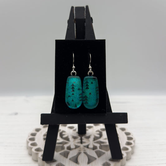 Teal Triangles Glass Earrings