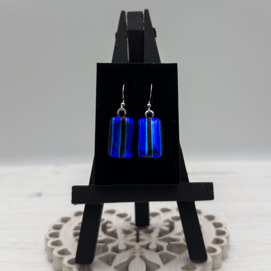 Cobalt Stripe Blue Glass Earrings