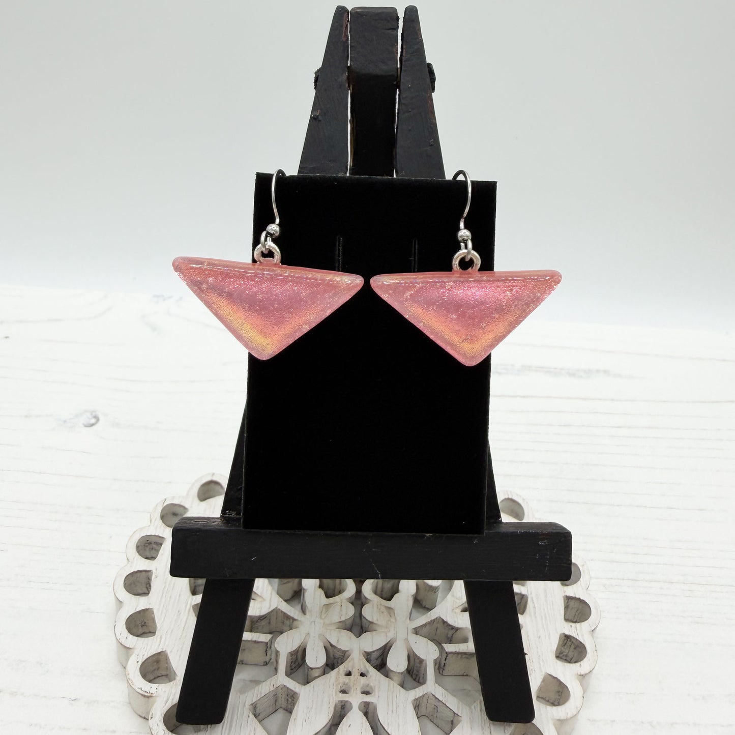 Pink Geometric Dichroic Glass Earrings