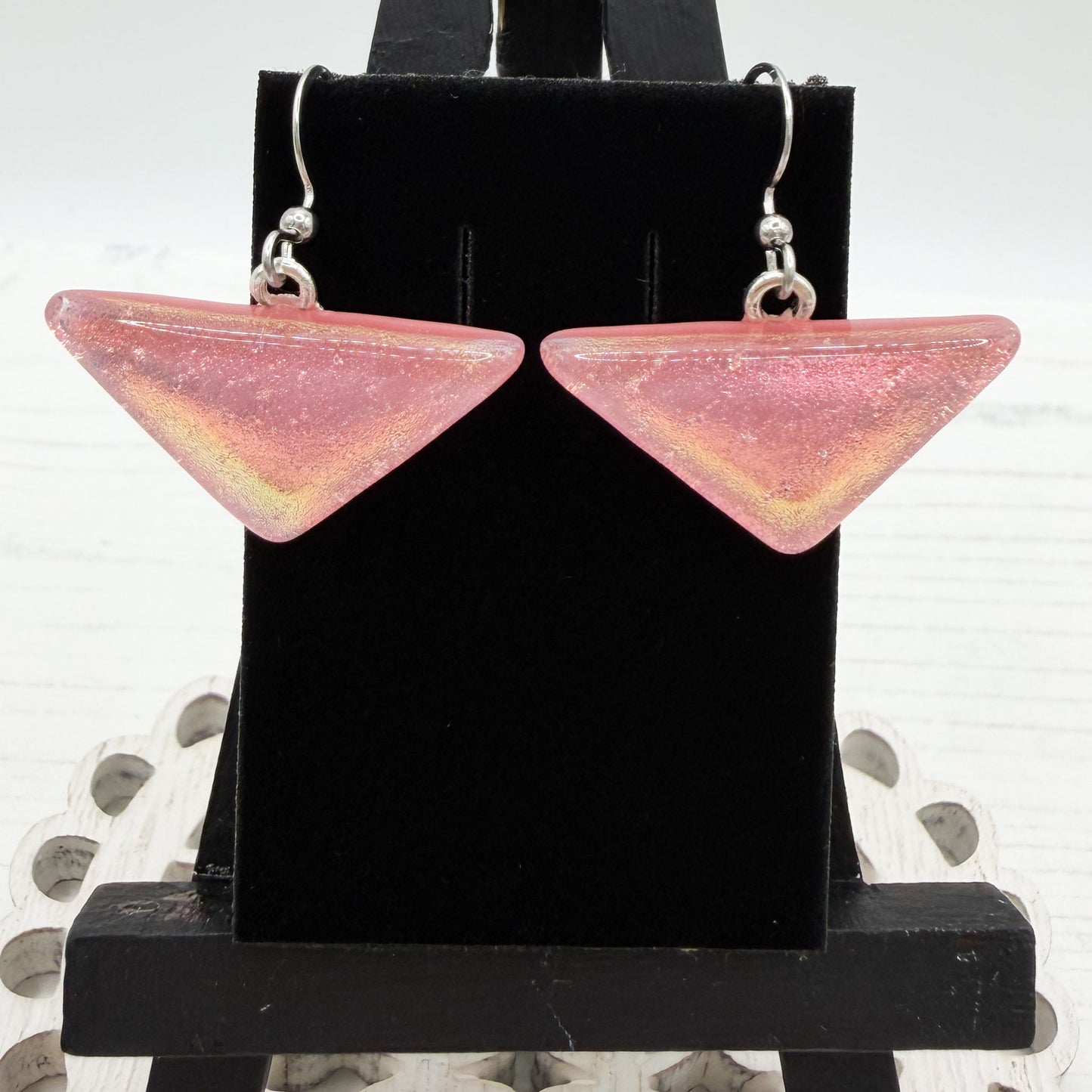 Pink Geometric Dichroic Glass Earrings