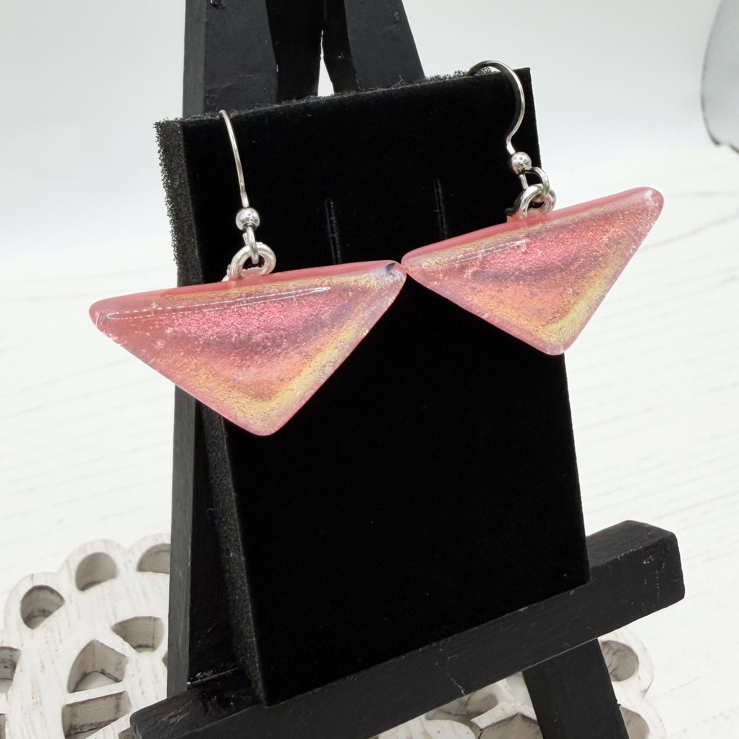Pink Geometric Dichroic Glass Earrings
