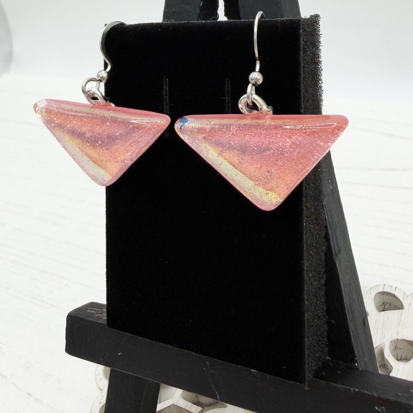 Pink Geometric Dichroic Glass Earrings