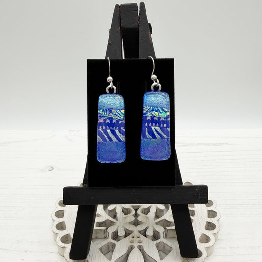 Blue Zebra Dichroic Glass Earrings