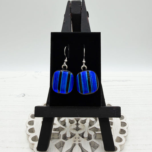 Cobalt Stripe Dichroic Glass Earrings