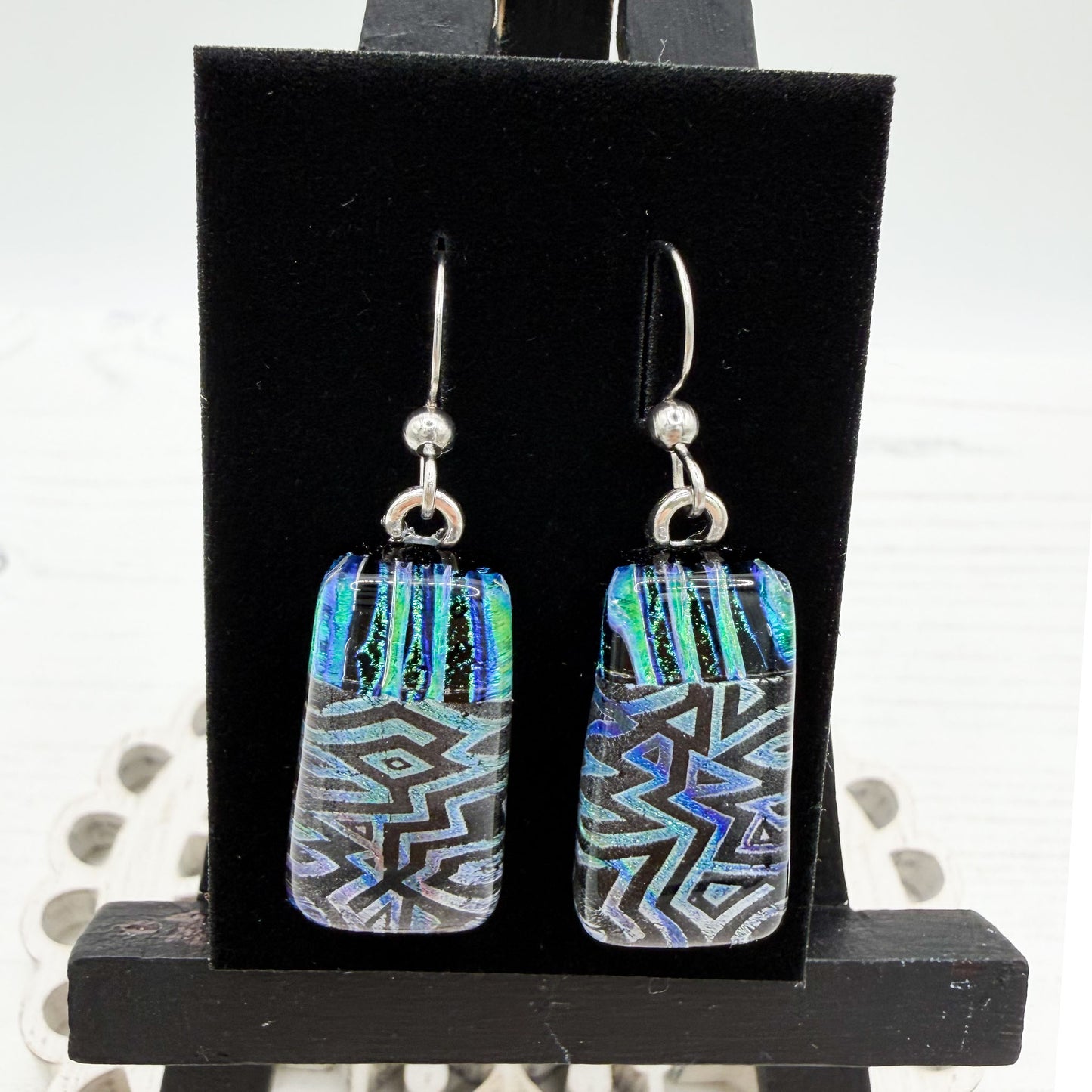 Aztec Dichroic Glass Earrings