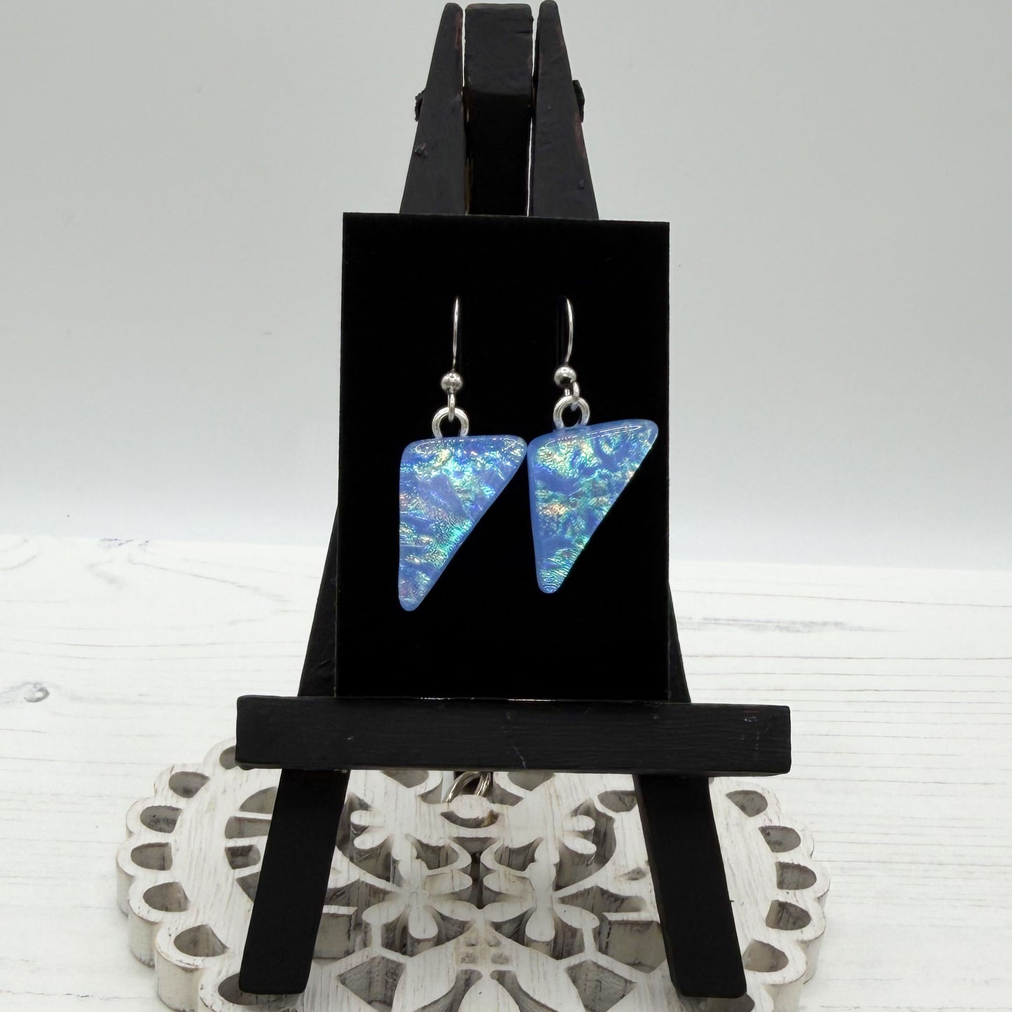 Blue Geometric Dichroic Glass Earrings