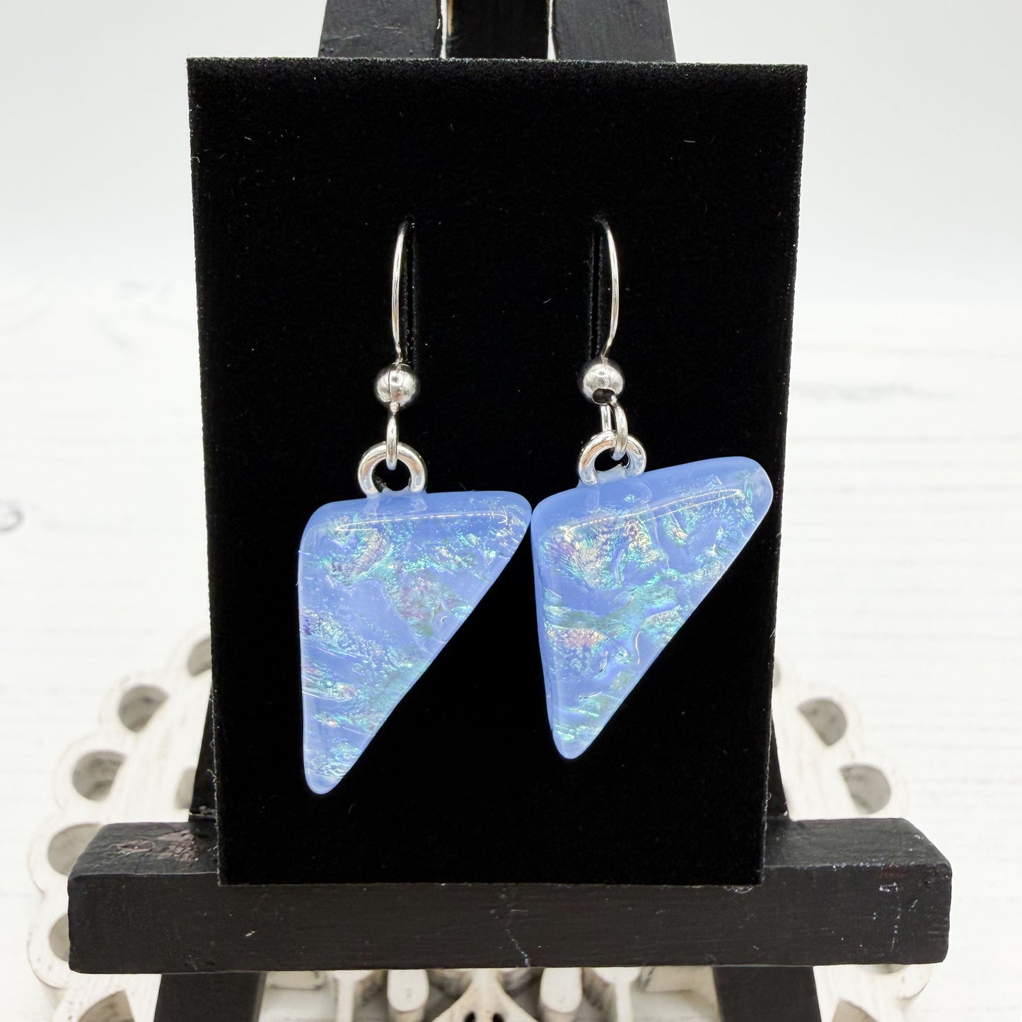Blue Geometric Dichroic Glass Earrings