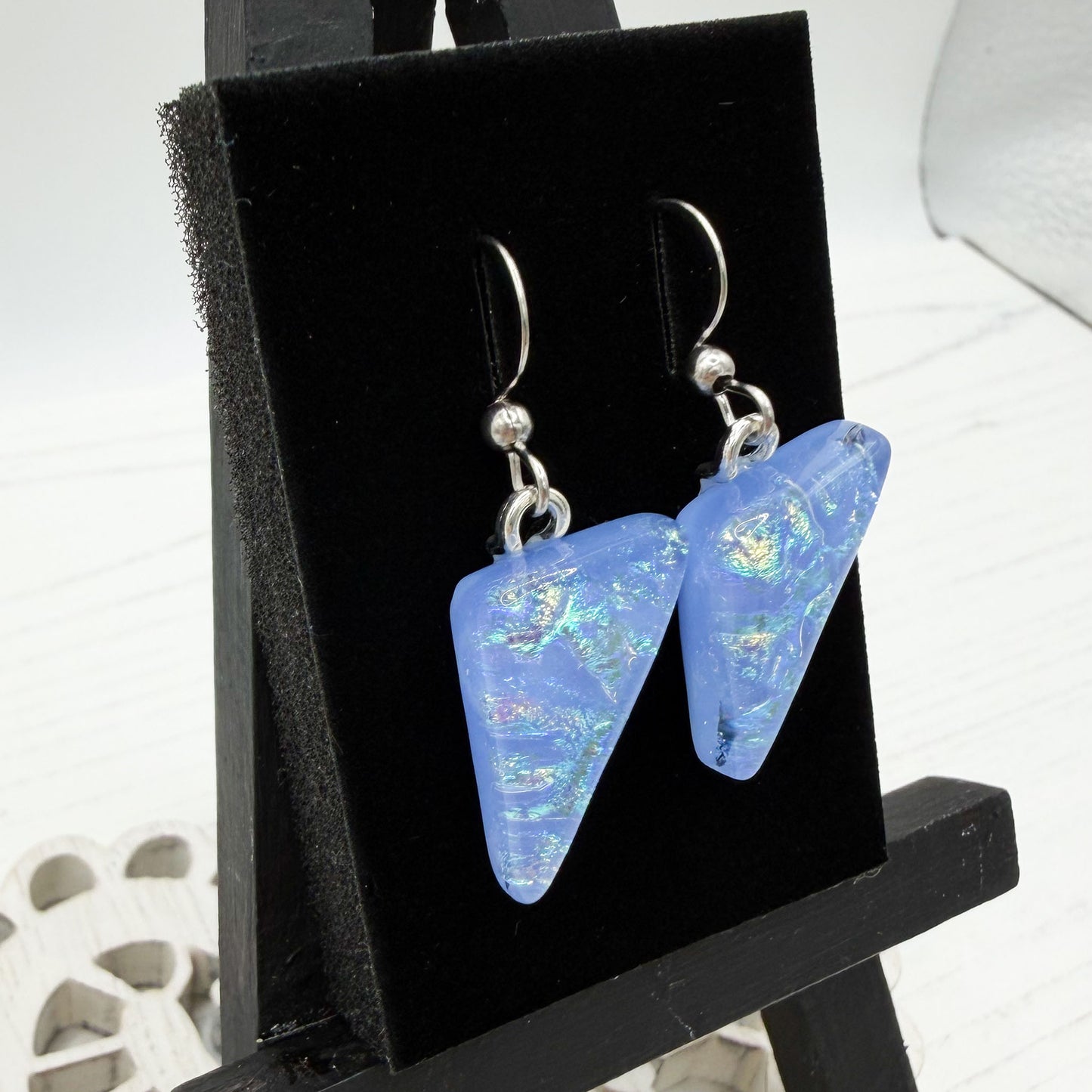 Blue Geometric Dichroic Glass Earrings