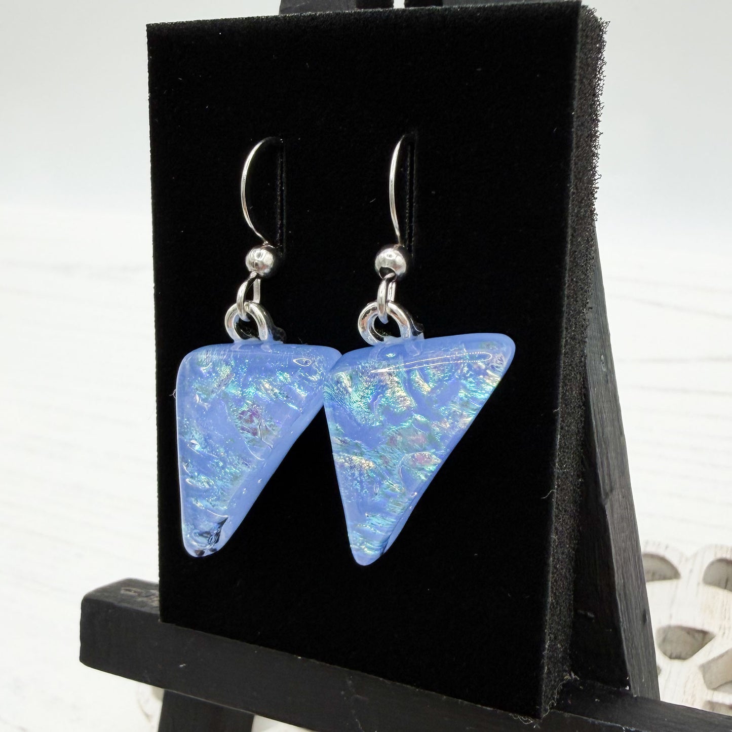Blue Geometric Dichroic Glass Earrings