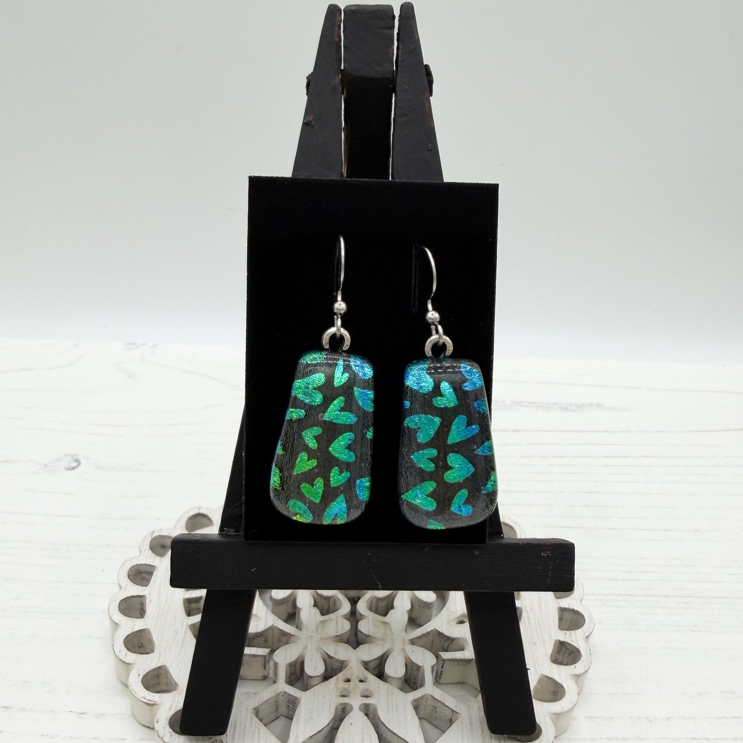 Blue Heart Dichroic Glass Earrings