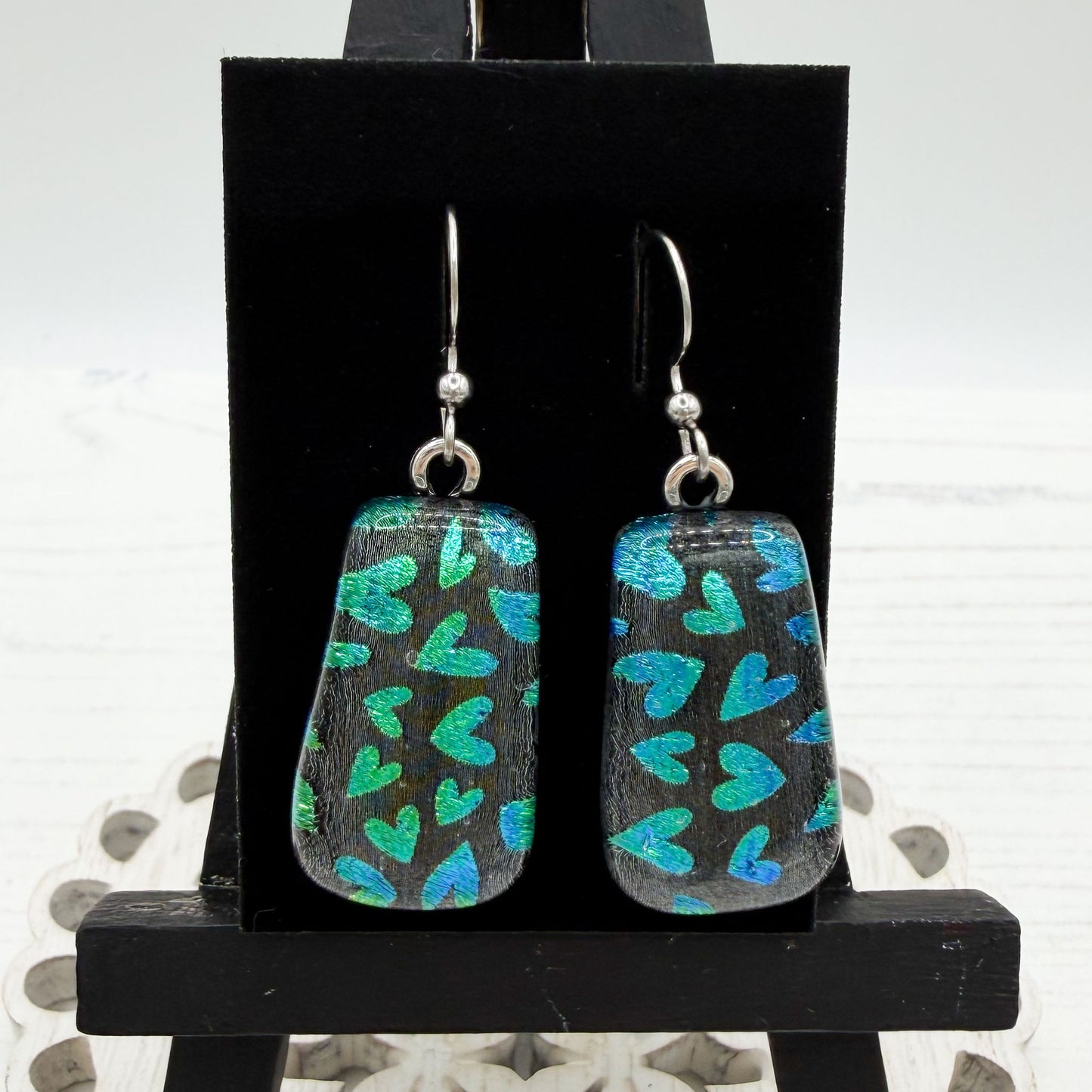 Blue Heart Dichroic Glass Earrings