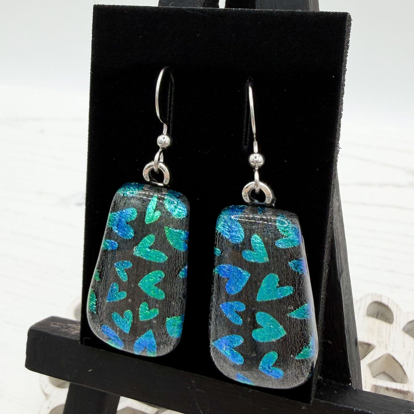 Blue Heart Dichroic Glass Earrings