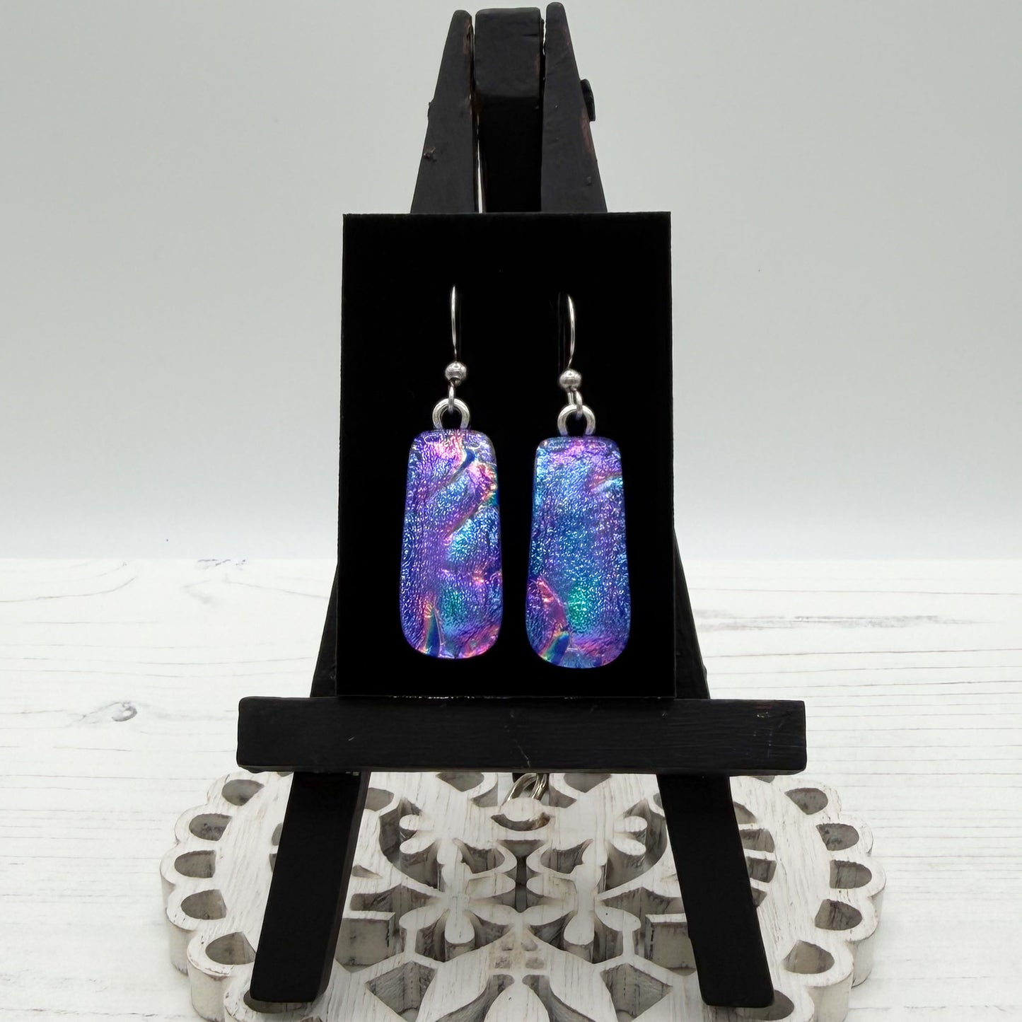 Rainbow Purple Dichroic Glass Earrings