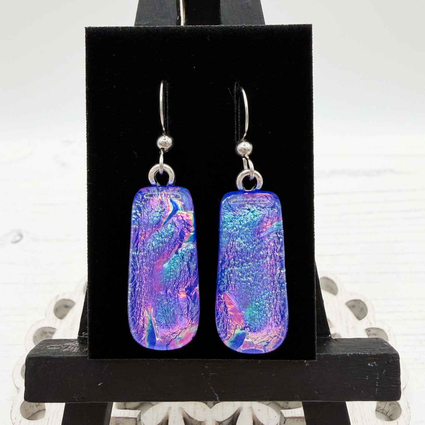 Rainbow Purple Dichroic Glass Earrings