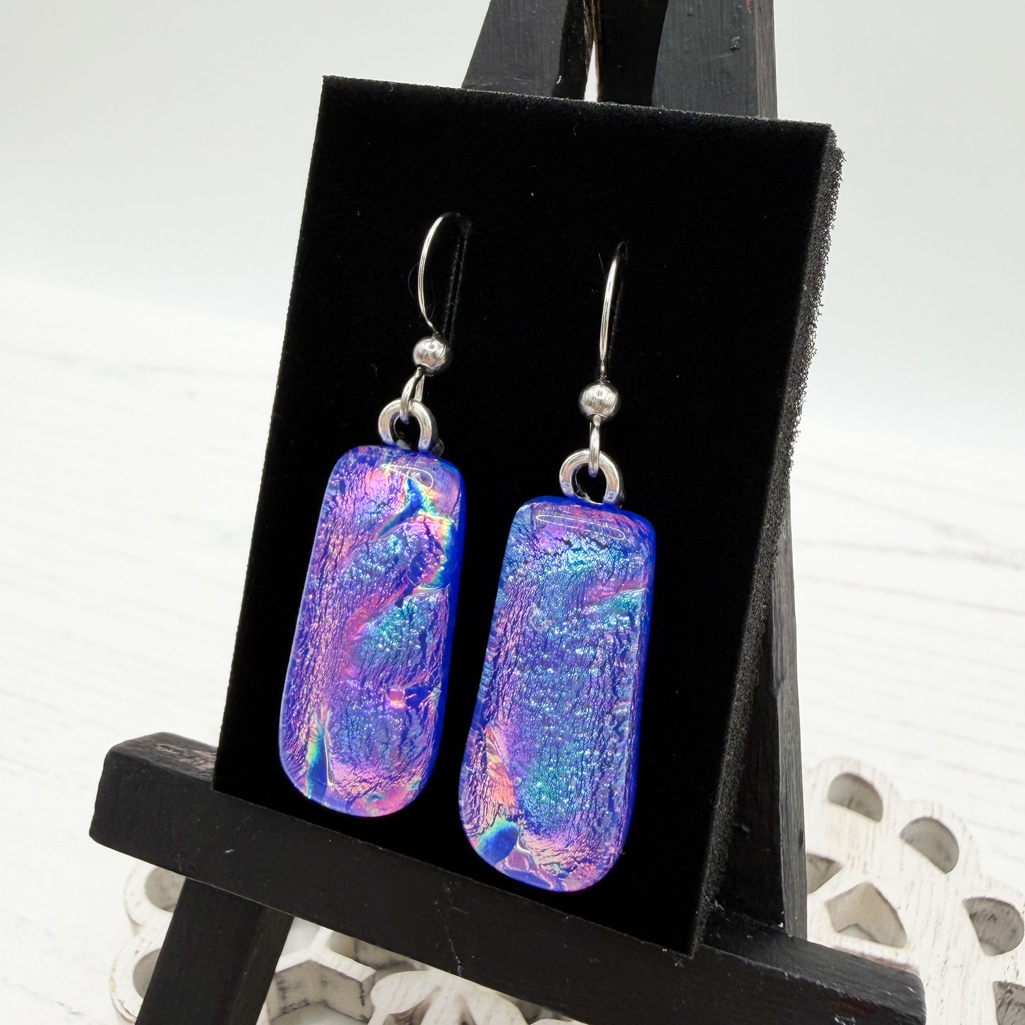 Rainbow Purple Dichroic Glass Earrings