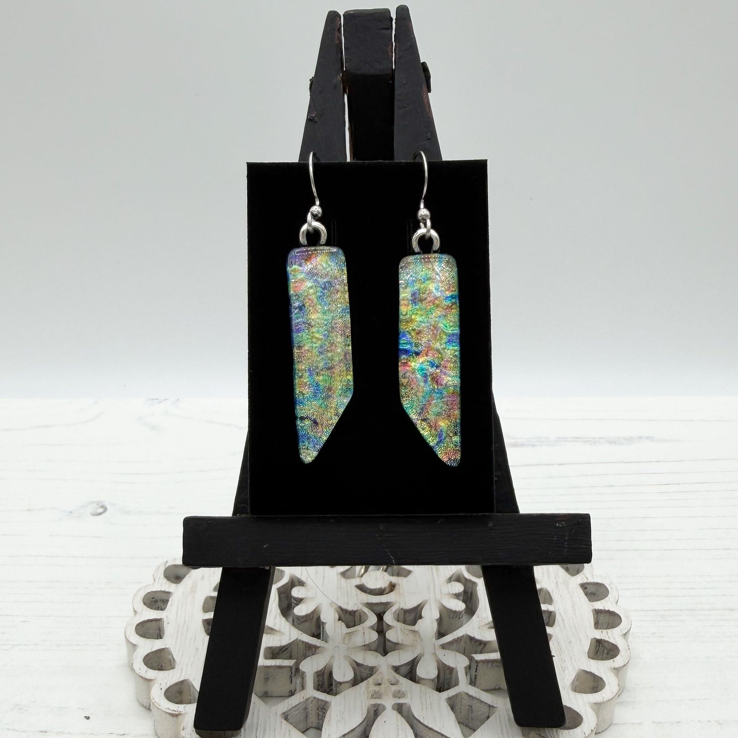 Rainbow Point Dichroic Glass Earrings