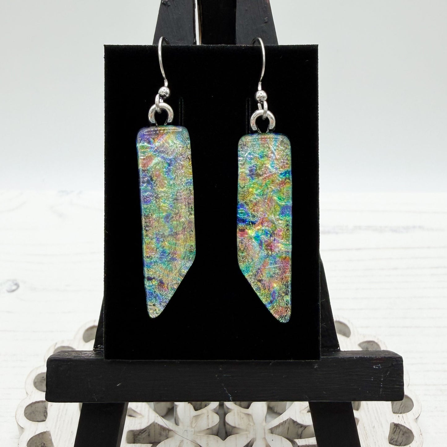 Rainbow Point Dichroic Glass Earrings