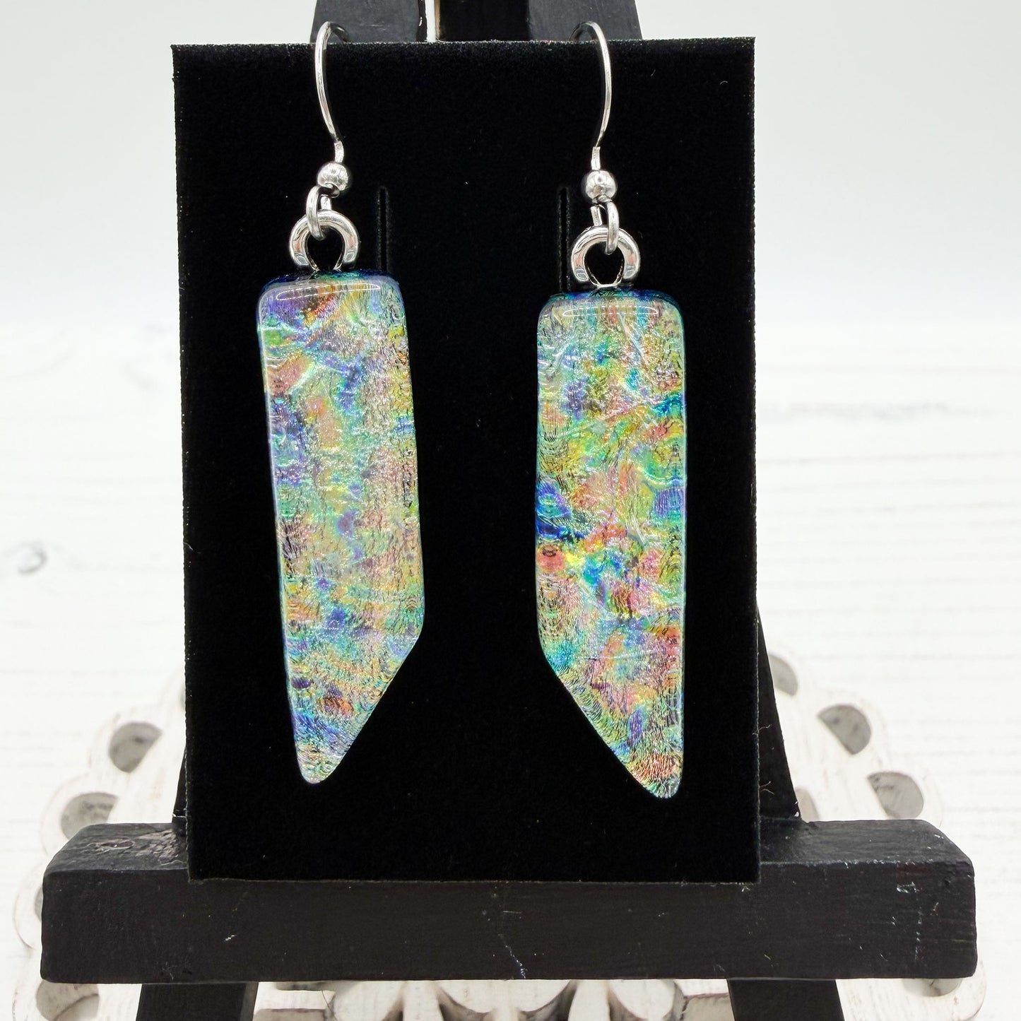 Rainbow Point Dichroic Glass Earrings