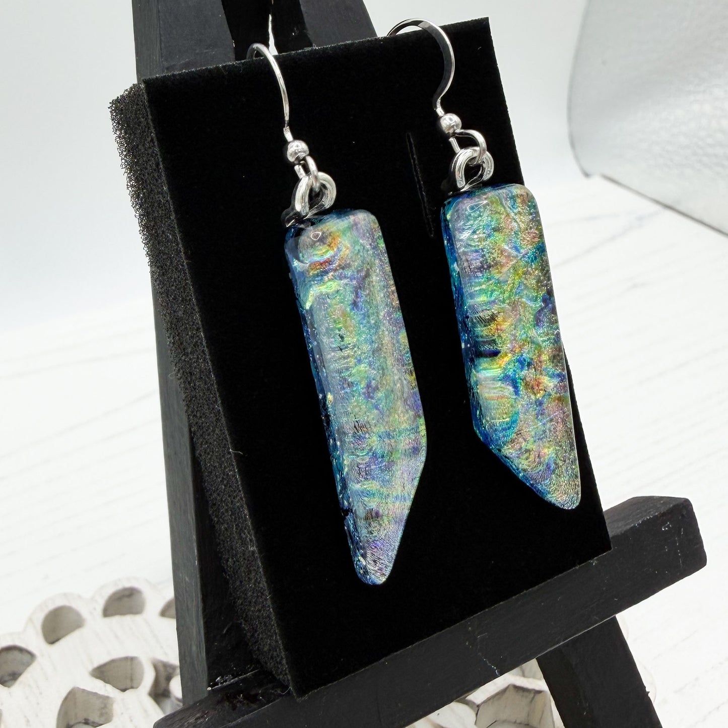 Rainbow Point Dichroic Glass Earrings