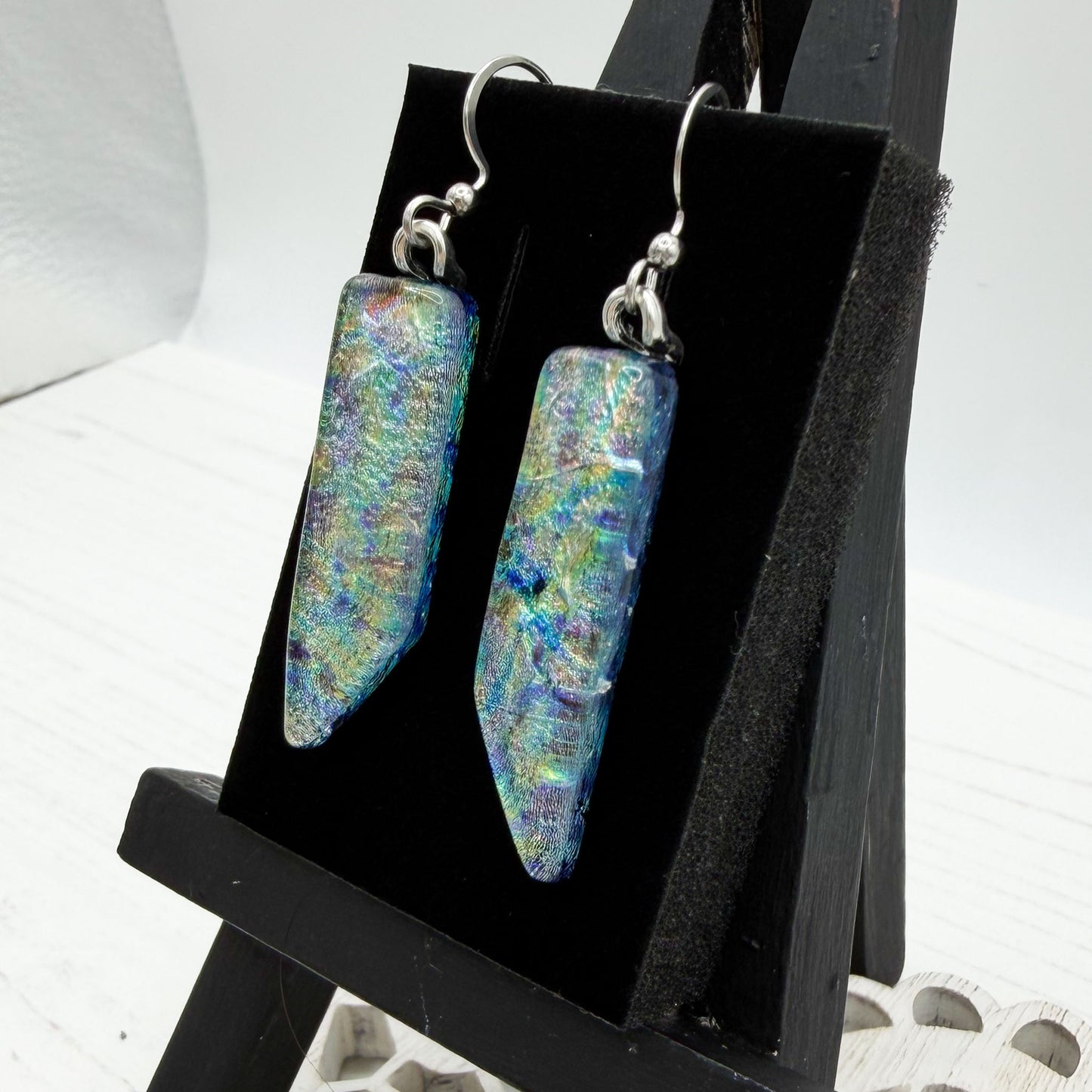 Rainbow Point Dichroic Glass Earrings
