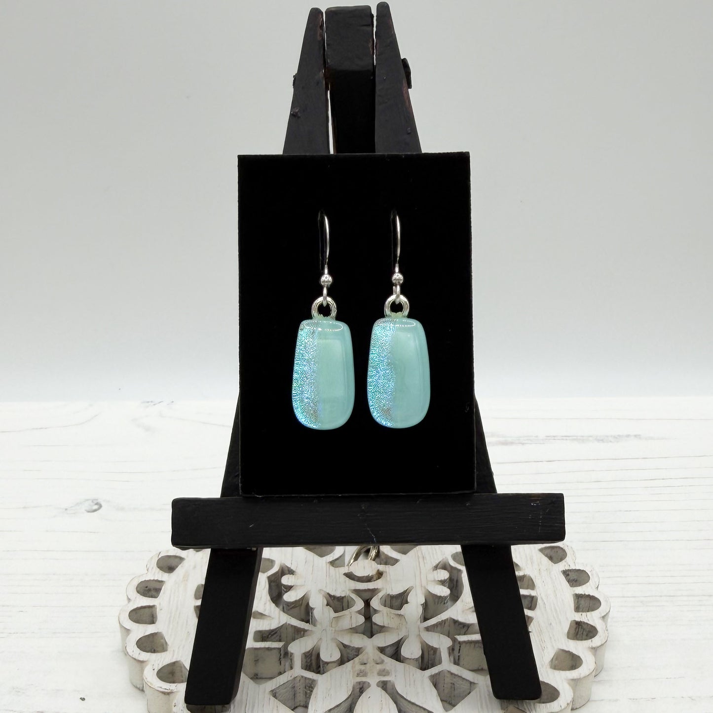 Aqua Stripe Dichroic Glass Earrings