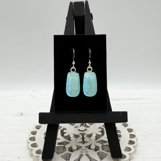 Aqua Stripe Dichroic Glass Earrings