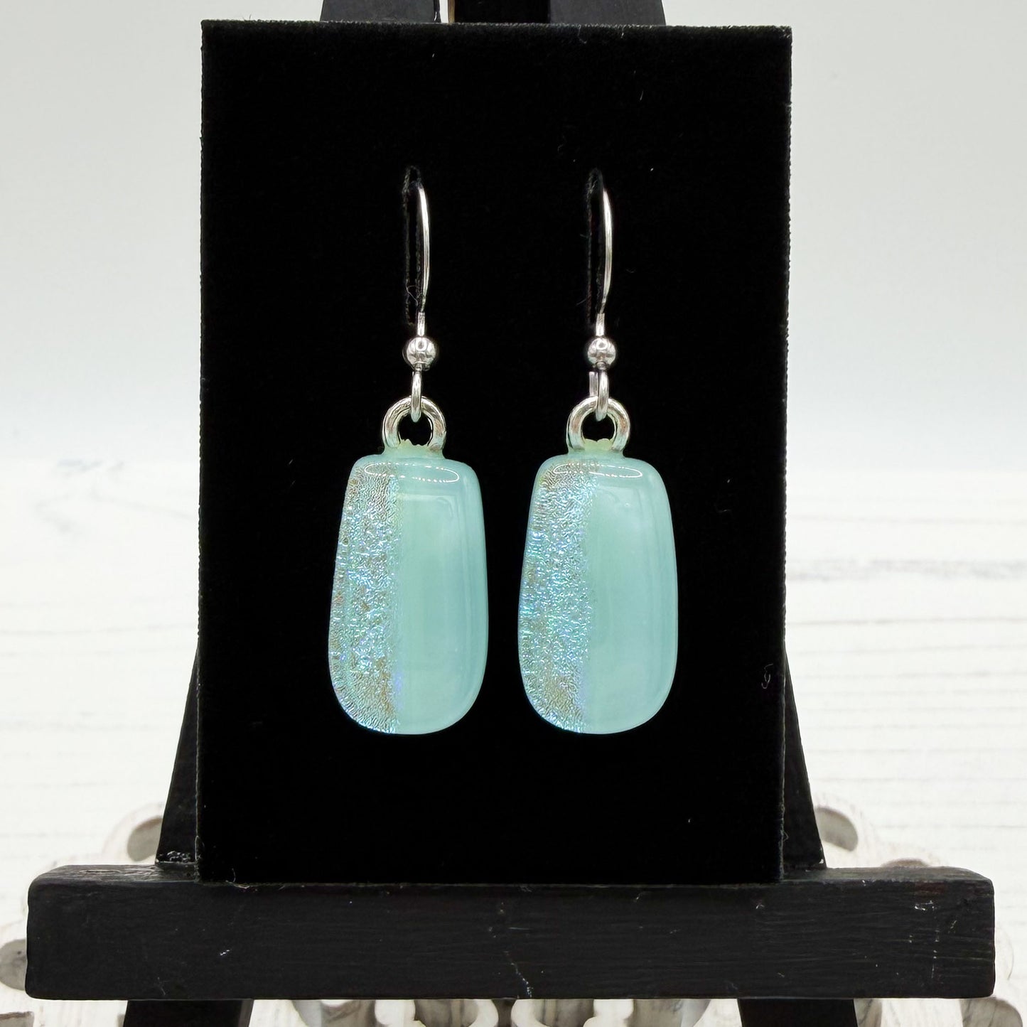 Aqua Stripe Dichroic Glass Earrings