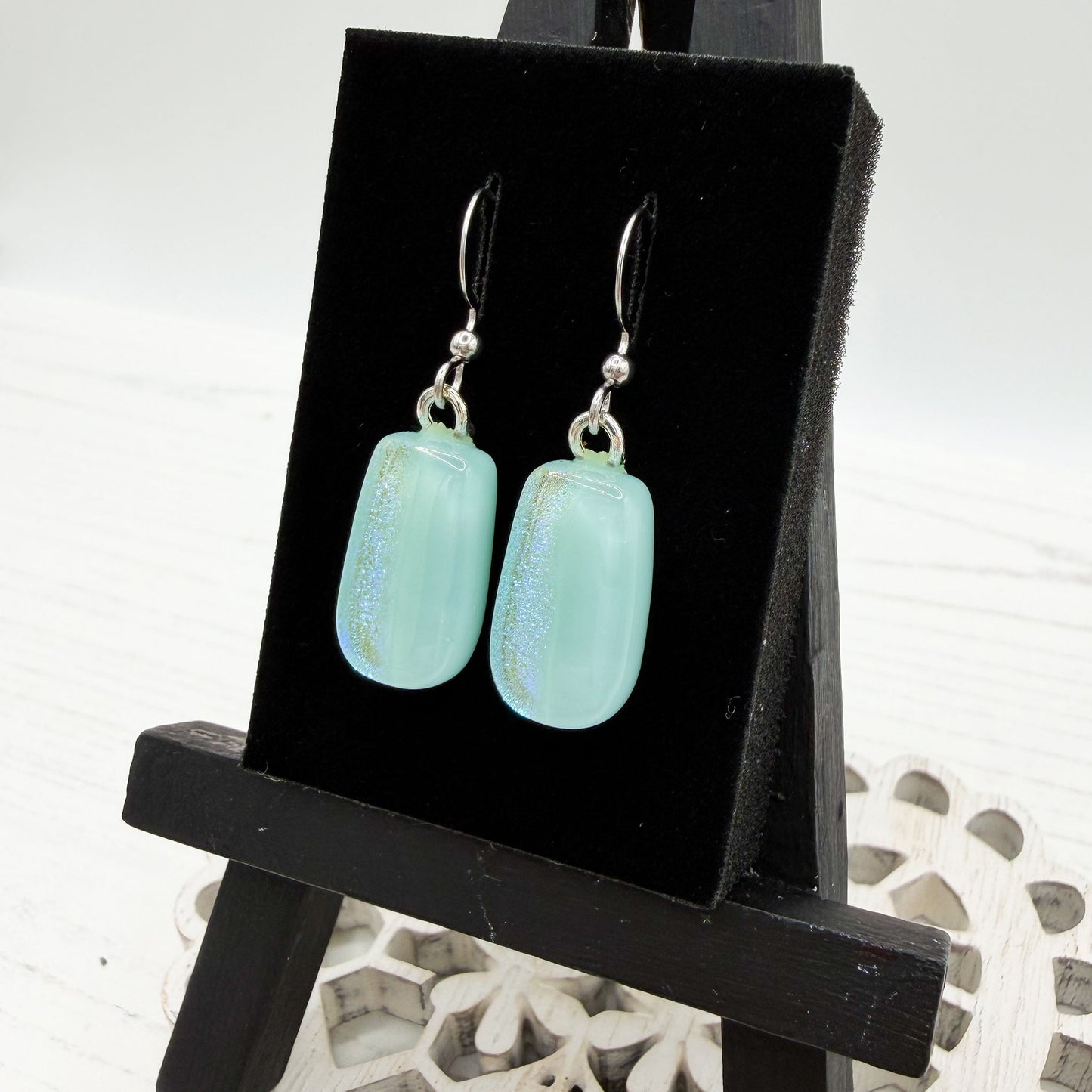 Aqua Stripe Dichroic Glass Earrings